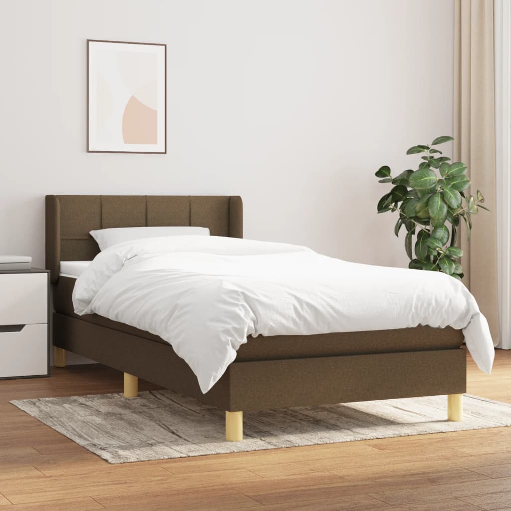 vidaXL atsperu gultas rāmis ar matraci, tumši brūna, 80x200 cm, audums