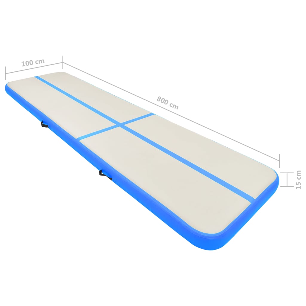 vidaXL piepūšams vingrošanas paklājs ar pumpi, 800x100x15 cm, zils PVC