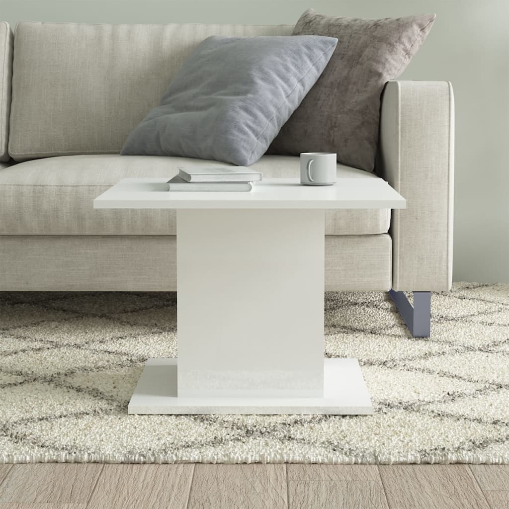 vidaXL kafijas galdiņš, spīdīgi balts, 55,5x55,5x40 cm, skaidu plāksne