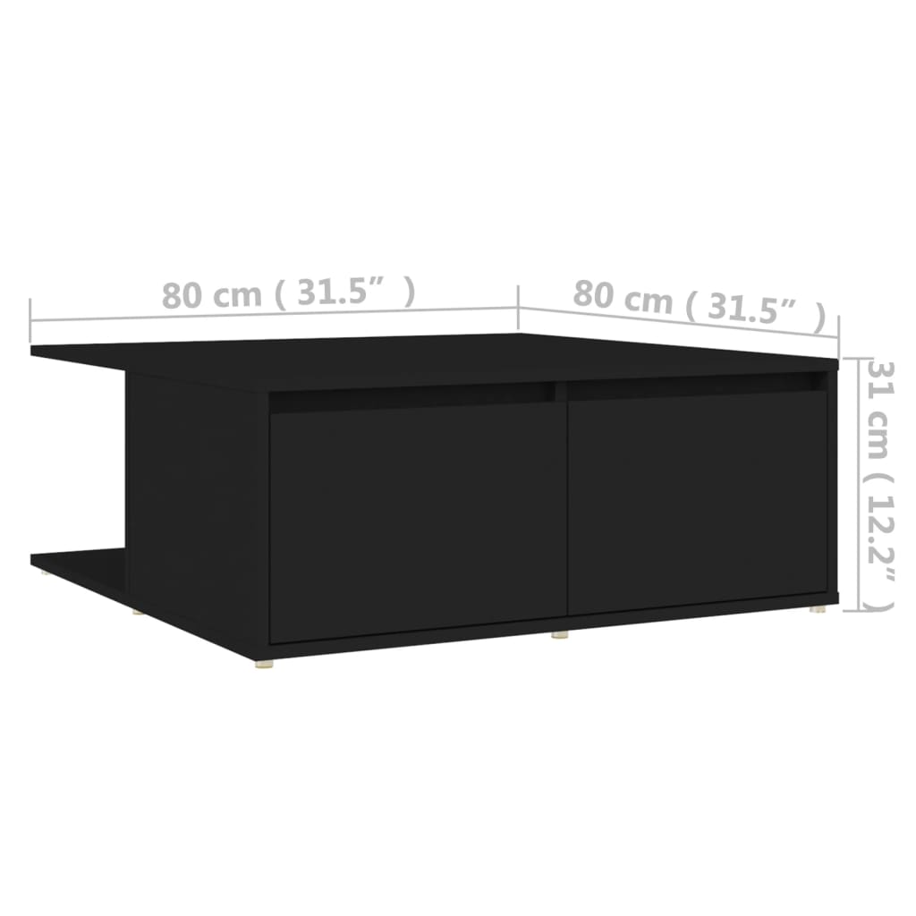 vidaXL kafijas galdiņš, 80x80x31 cm, melns, skaidu plāksne