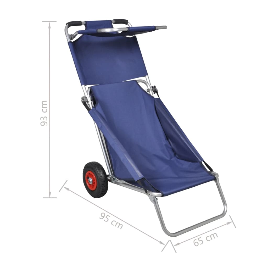 vidaXL pludmales ratiņi, krēsls, pārvietojami, saliekami, zili