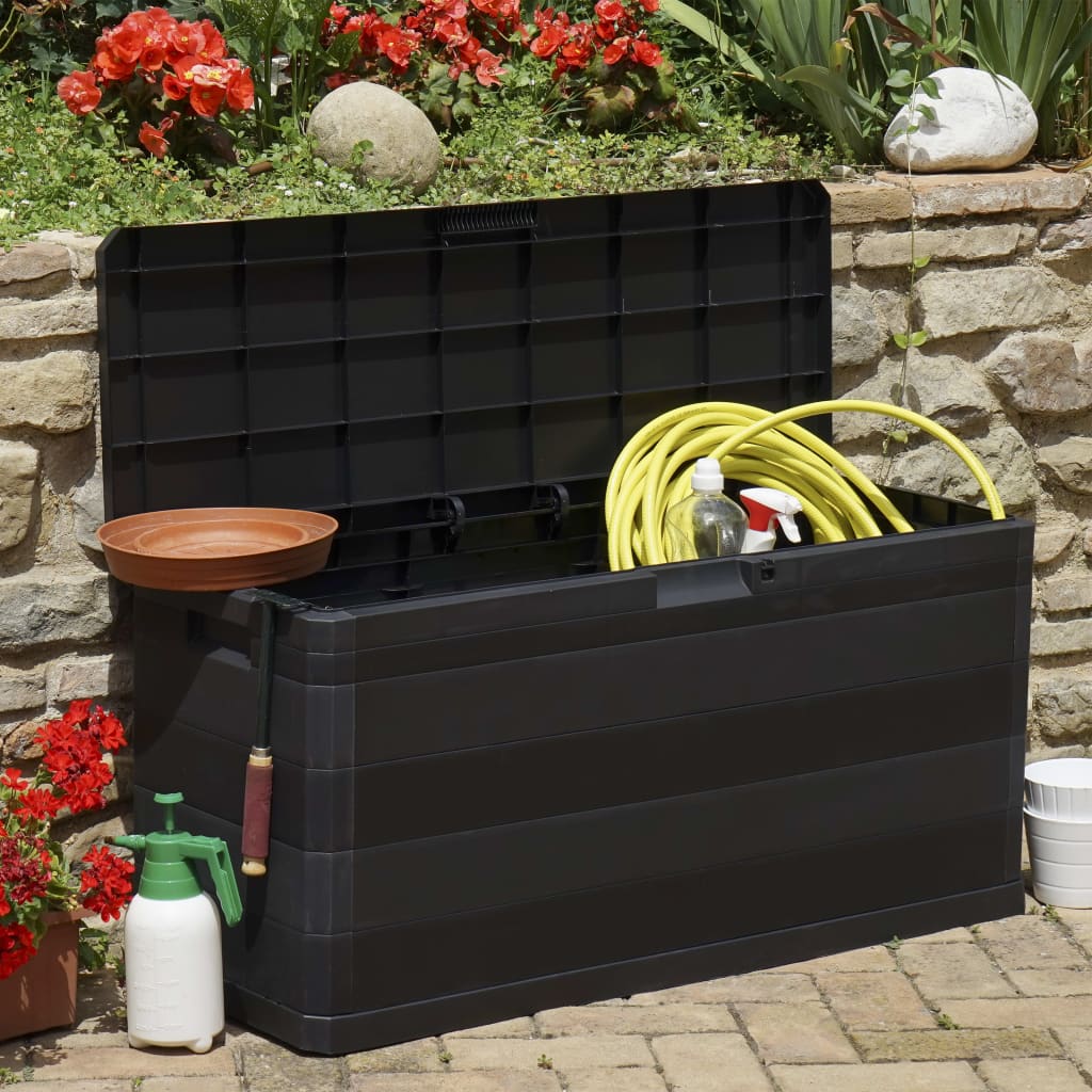 vidaXL dārza uzglabāšanas kaste, melna, 117x45x56 cm