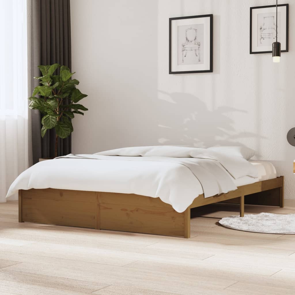 vidaXL gultas rāmis, medus brūns, masīvkoks, 140x190 cm