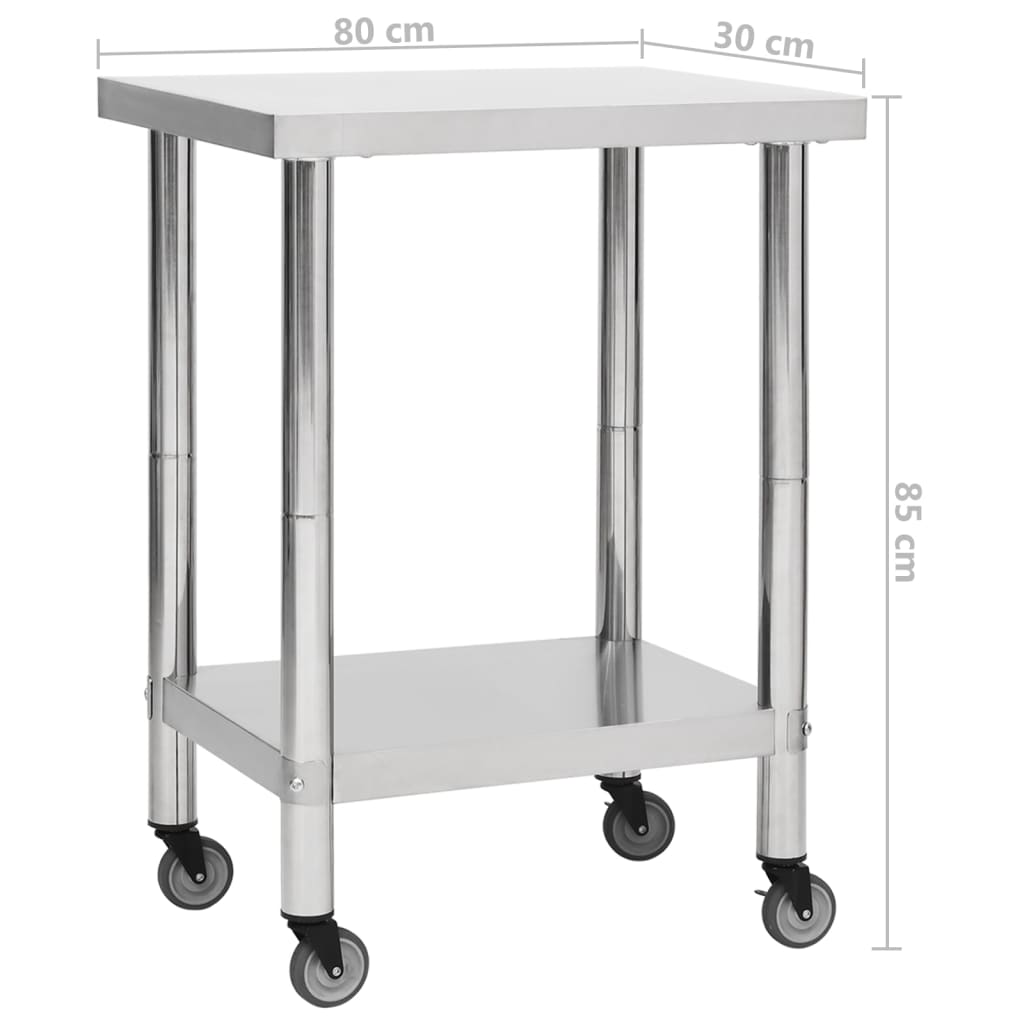 vidaXL virtuves darba galds, 80x30x85 cm, nerūsējošs tērauds