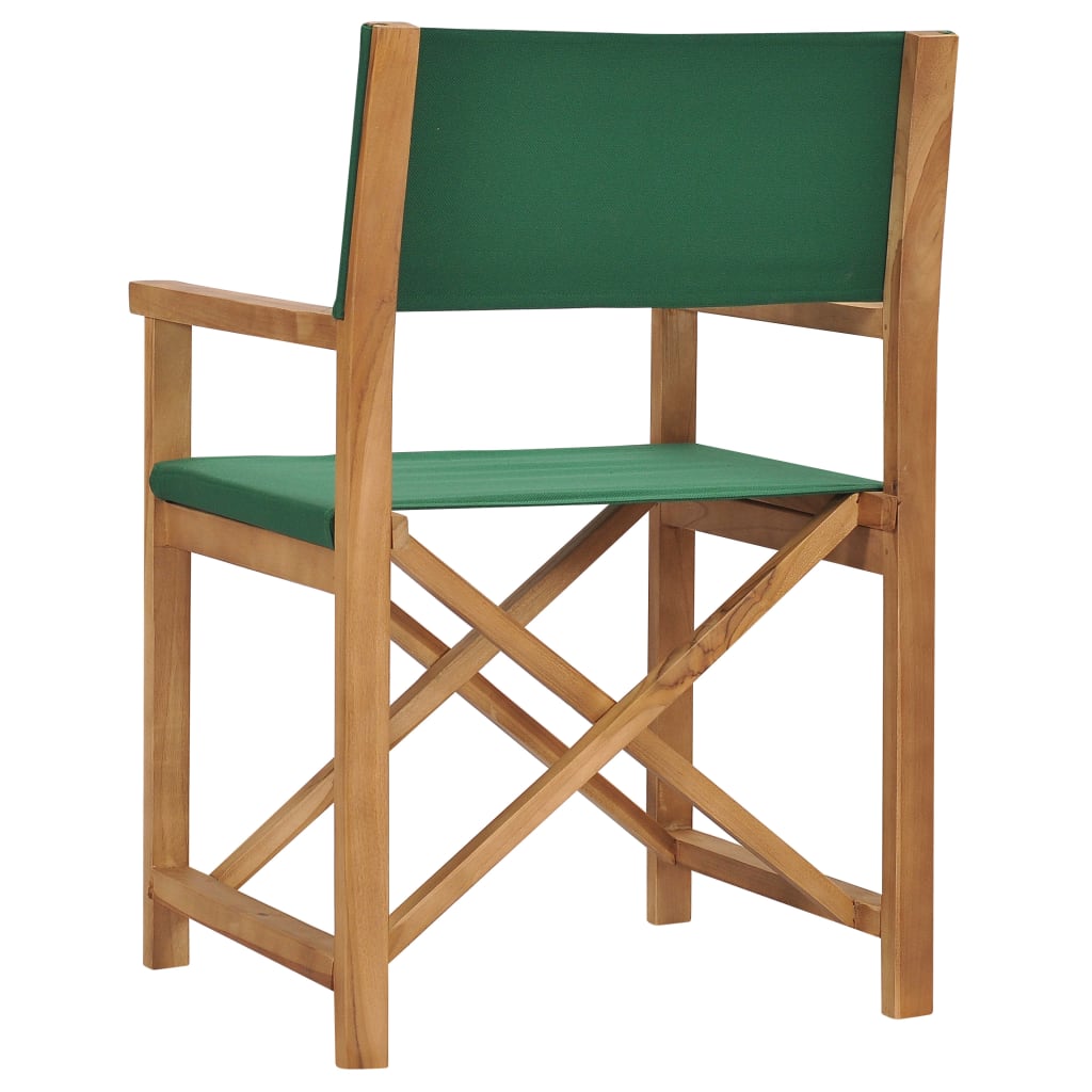 vidaXL saliekams režisora krēsls, masīvs tīkkoks, zaļš