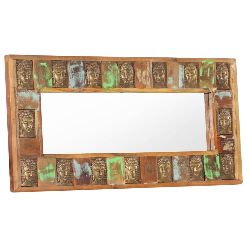 vidaXL spogulis ar Budas dekoriem, 110x50 cm, pārstrādāts masīvkoks