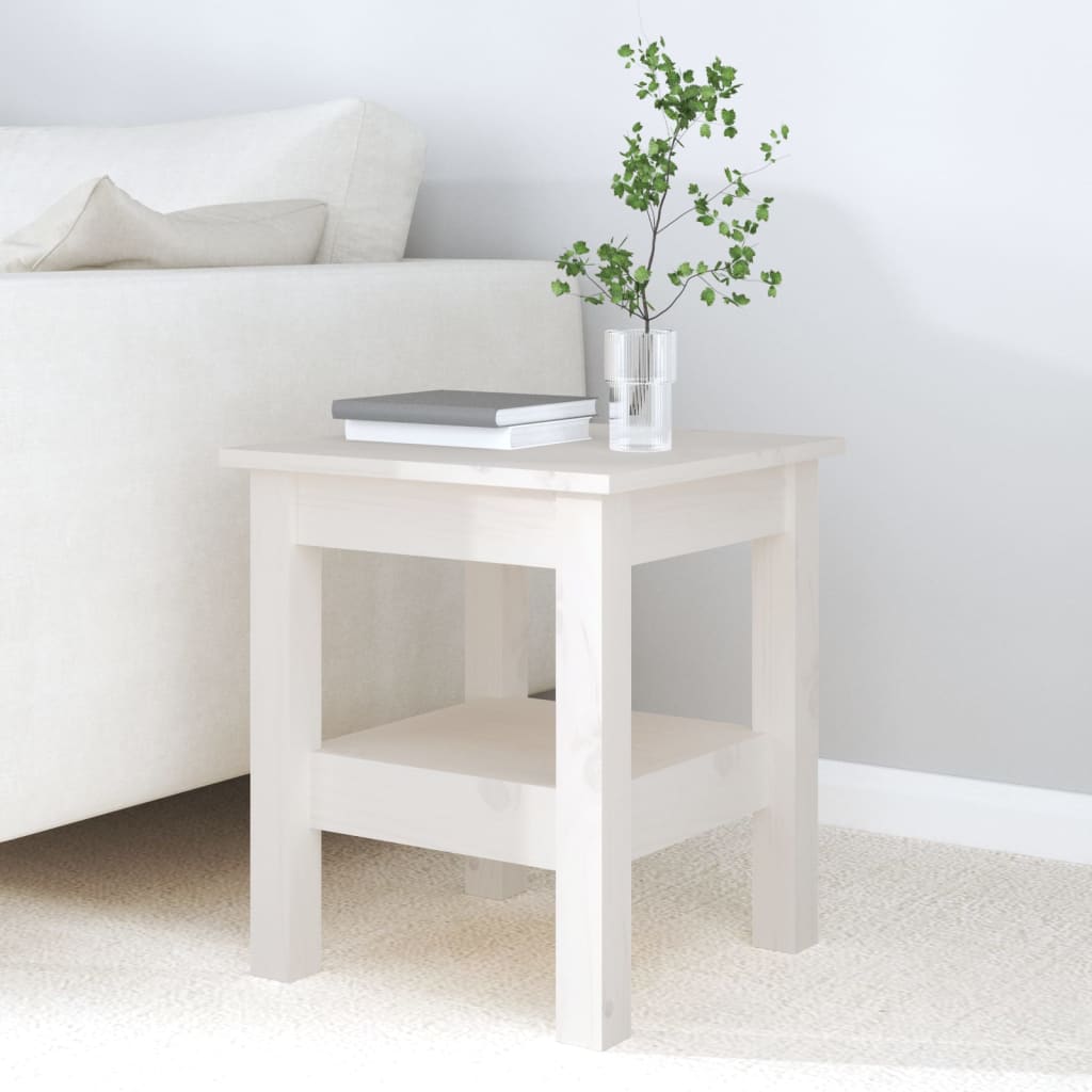 vidaXL kafijas galdiņš, balts, 35x35x40 cm, priedes masīvkoks