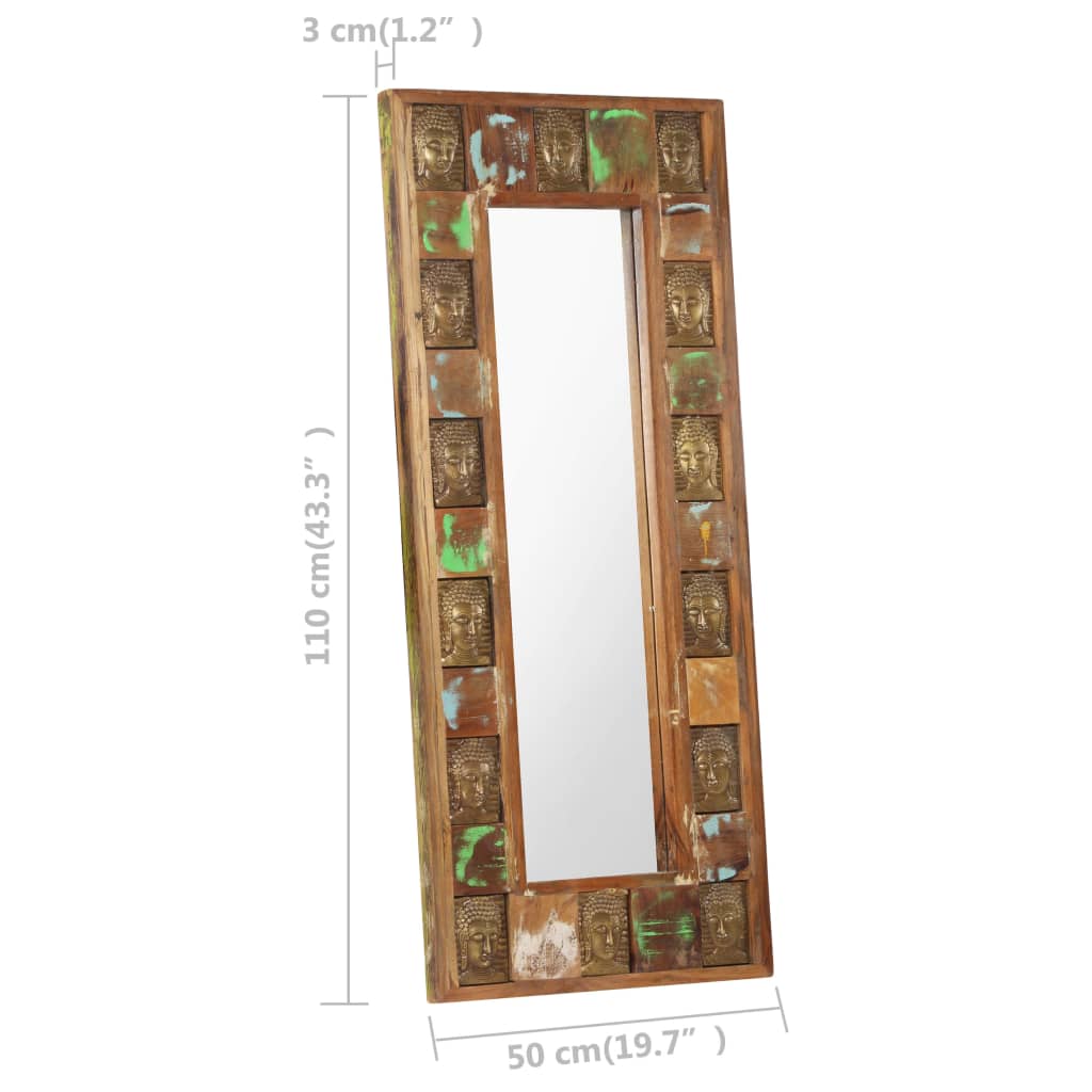 vidaXL spogulis ar Budas dekoriem, 50x110 cm, pārstrādāts masīvkoks