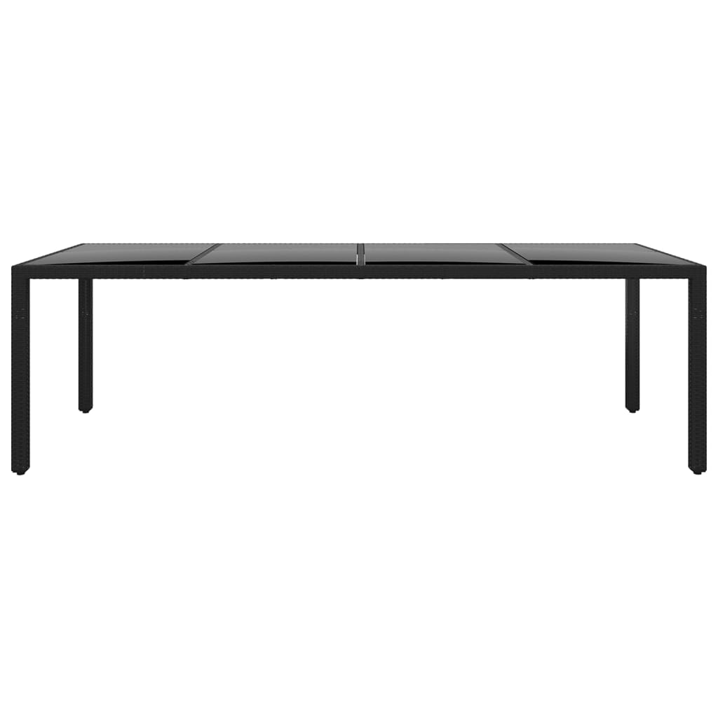 vidaXL dārza galds, 250x100x75 cm, melns, rūdīts stikls, PE rotangpalma