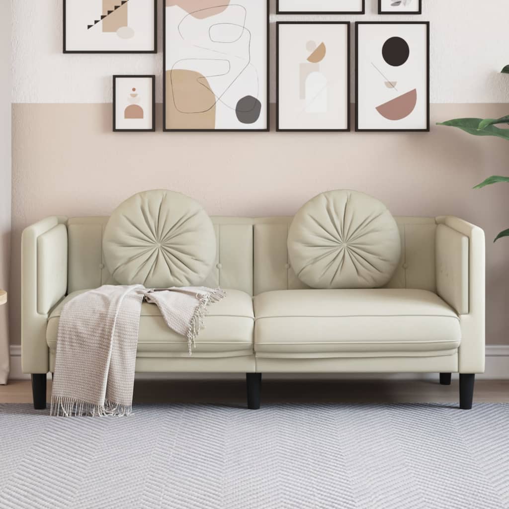 vidaXL divvietīgs dīvāns ar matračiem, krēmkrāsas samts