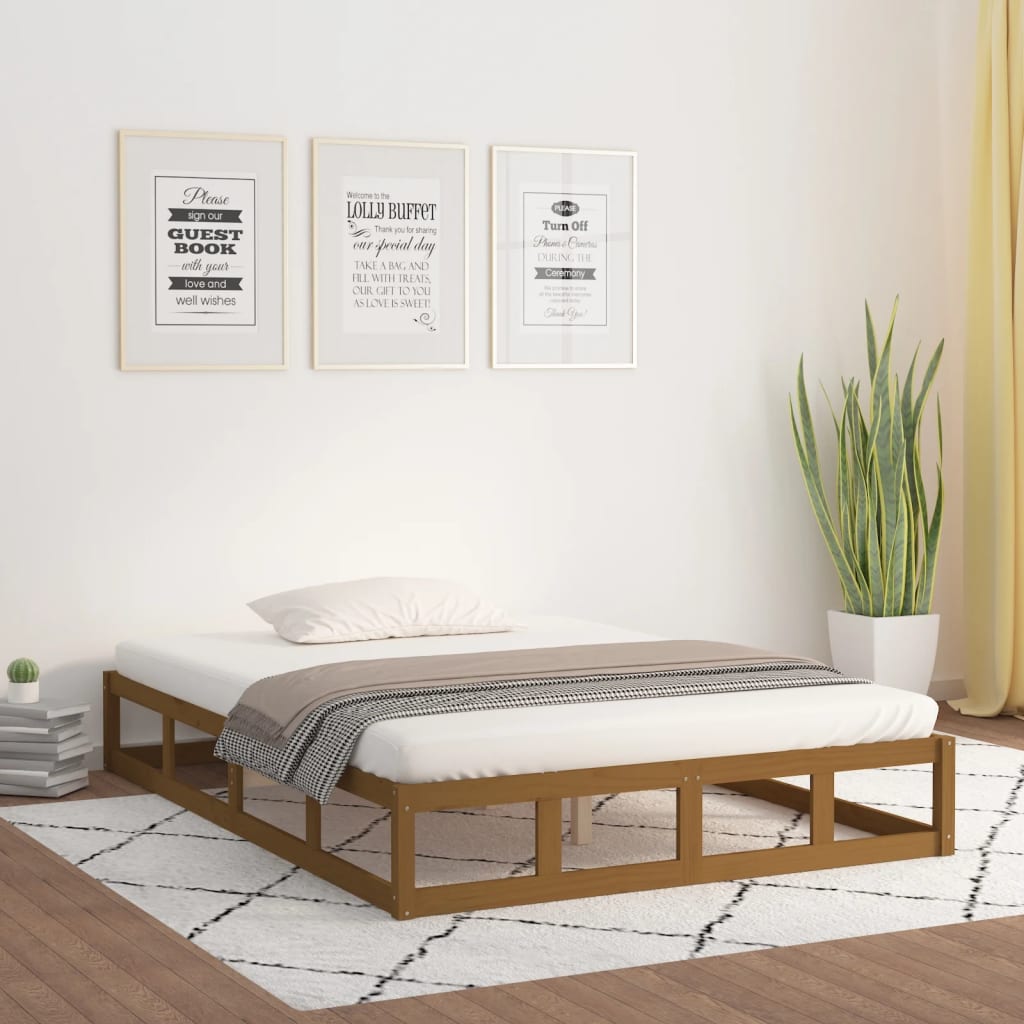 vidaXL gultas rāmis, medus brūns, 200x200 cm, priedes masīvkoks
