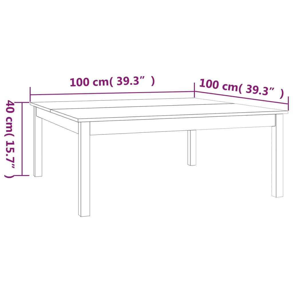 vidaXL kafijas galdiņš, melns, 100x100x40 cm, priedes masīvkoks