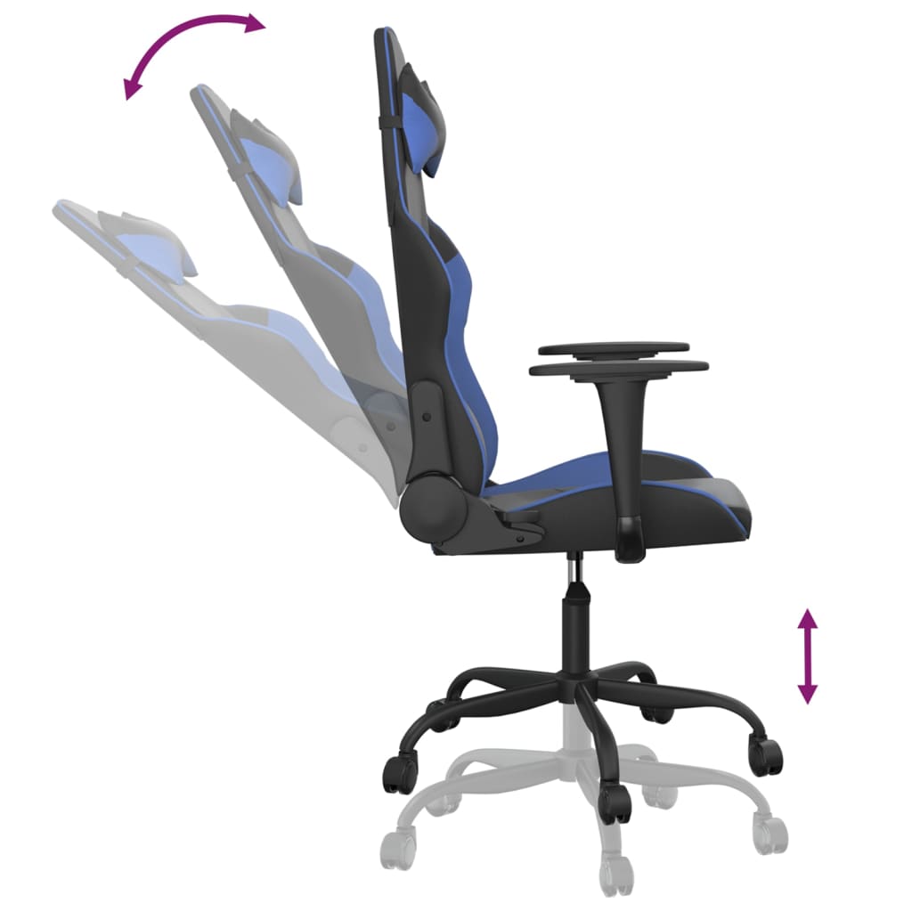 vidaXL masāžas datorspēļu krēsls, melna un zila mākslīgā āda