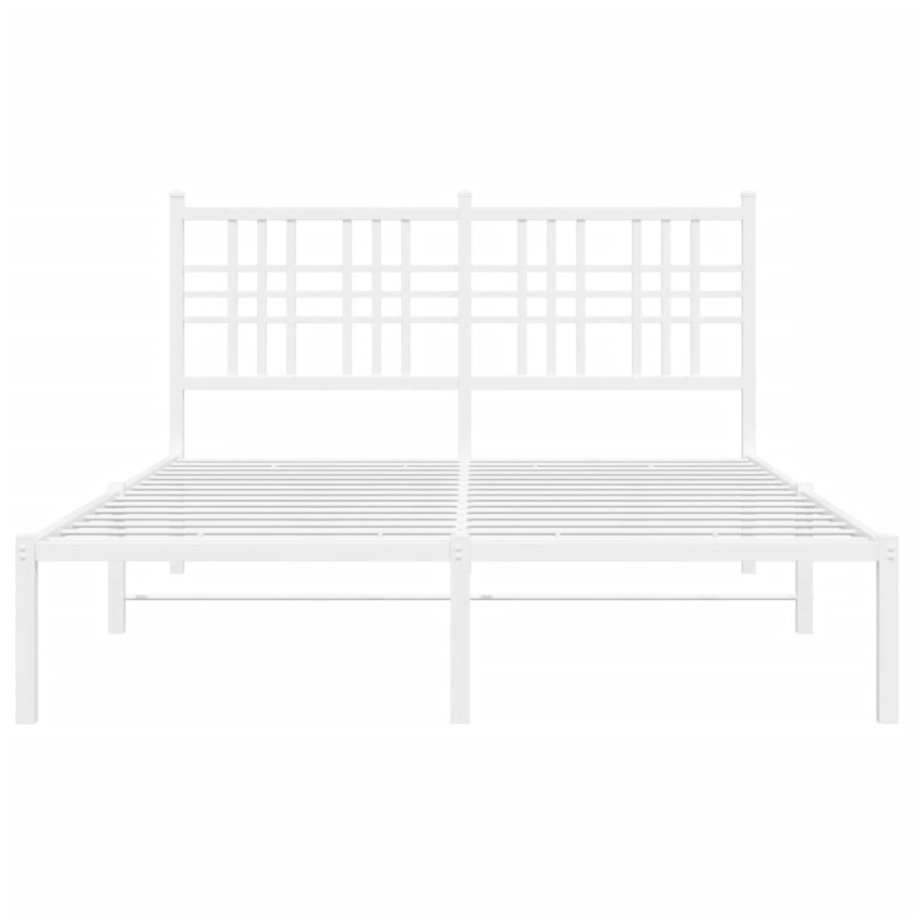 vidaXL gultas rāmis ar galvgali, balts metāls, 135x190 cm