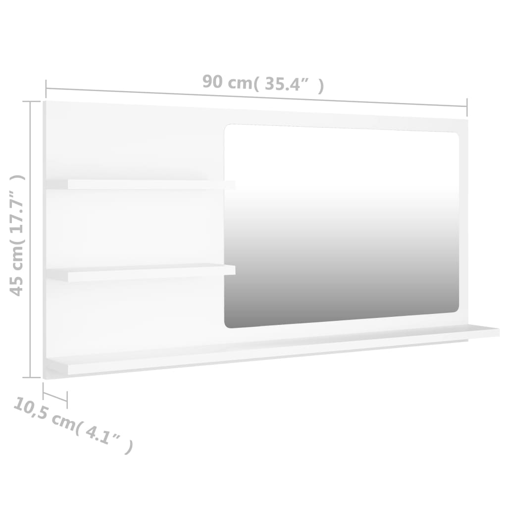 vidaXL vannasistabas spogulis, balts, 90x10,5x45 cm, skaidu plāksne