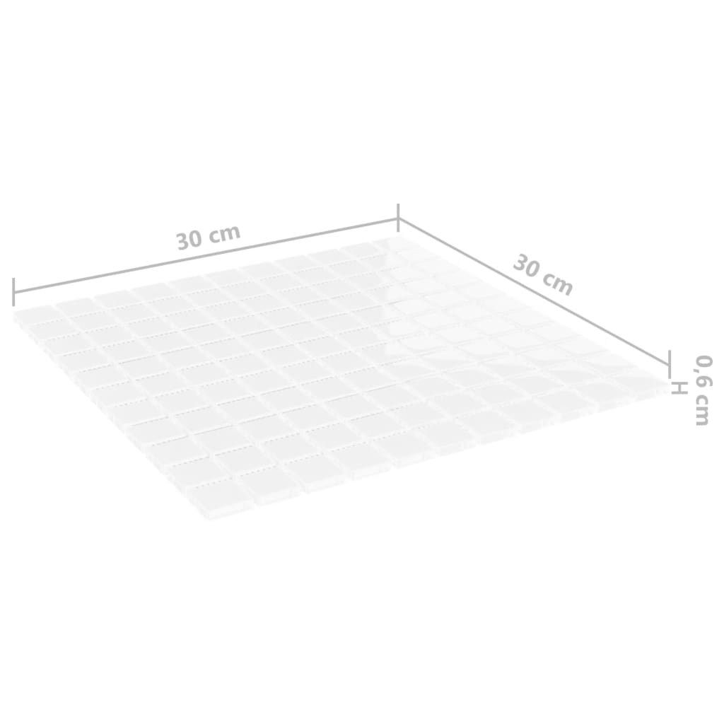 vidaXL mozaīkas flīzes, 11 gab., baltas, 30x30 cm, stikls