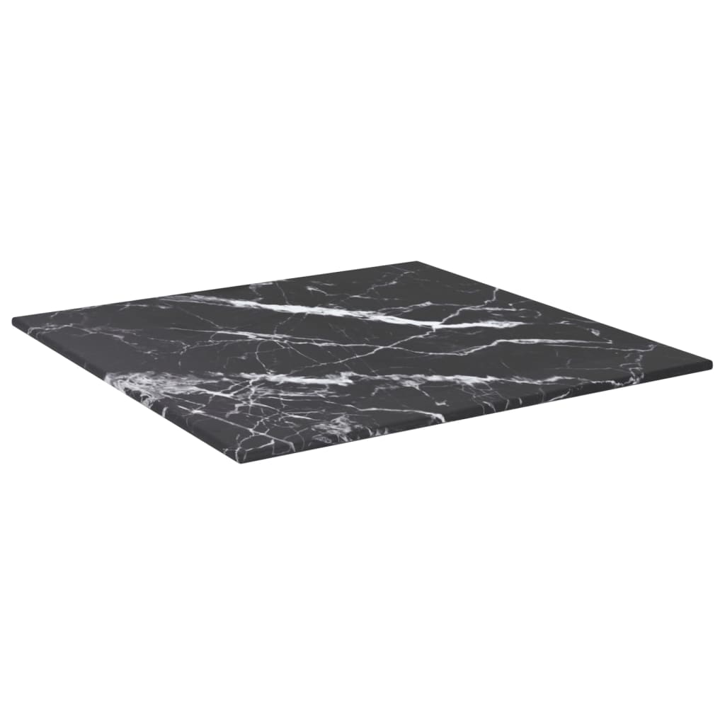 vidaXL galda virsma, melna, 40x40 cm, 6 mm, stikls ar marmora dizainu