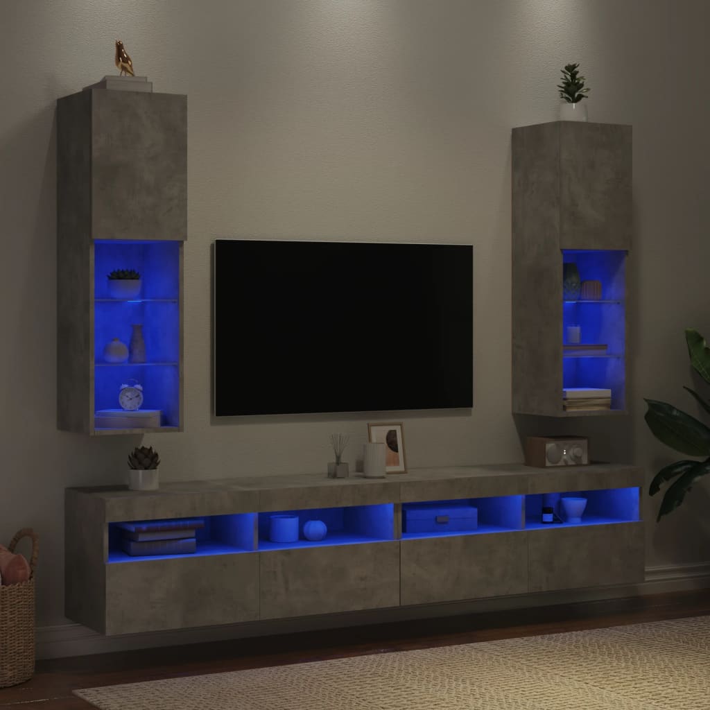 vidaXL TV skapīši ar LED, 2 gab., betona pelēki, 30,5x30x102 cm