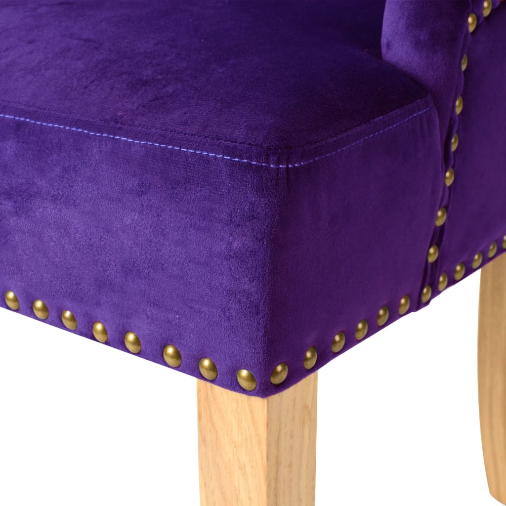 vidaXL virtuves krēsli, 2 gab., violeti, ozola masīvkoks un samts