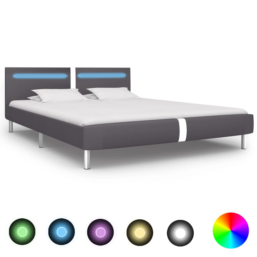 vidaXL gultas rāmis ar LED, pelēka mākslīgā āda, 180x200 cm