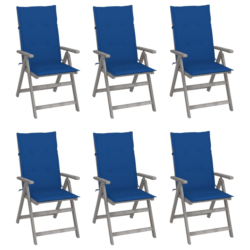 vidaXL atgāžami dārza krēsli ar matračiem, 6 gab., akācijas masīvkoks