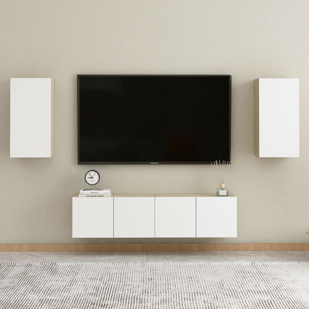 vidaXL TV skapīši, 2 gab., 30,5x30x60 cm, balti, ozola, skaidu plāksne