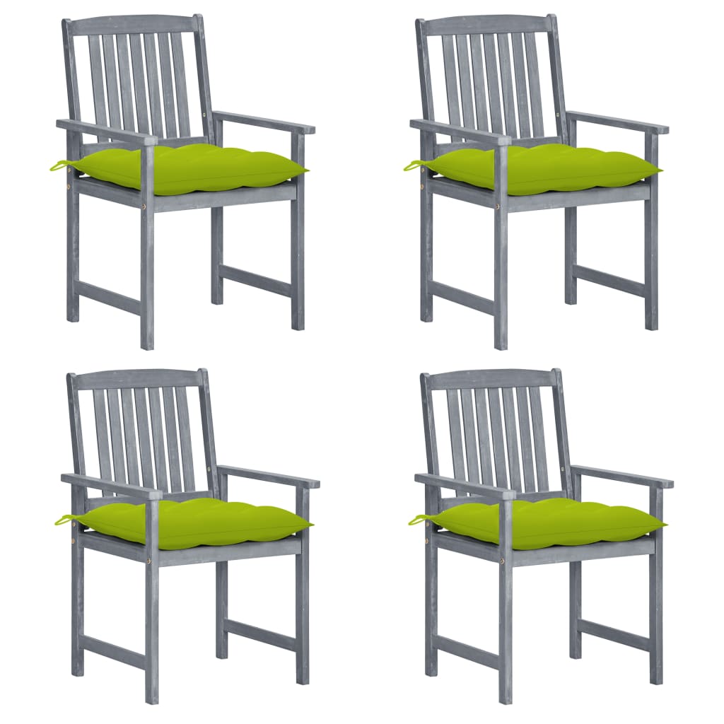 vidaXL dārza krēsli ar matračiem, 4 gab., akācijas masīvkoks, pelēki