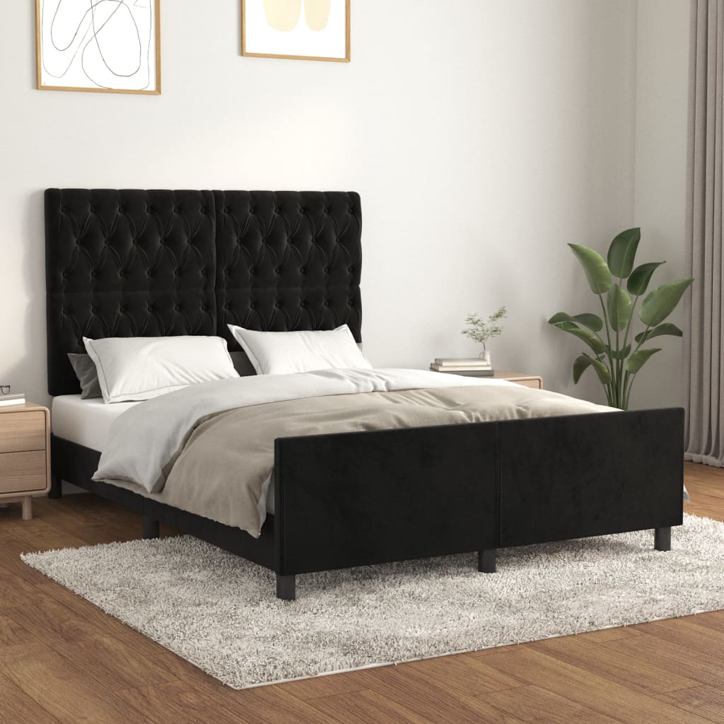 vidaXL gultas rāmis ar galvgali, melns samts, 140x200 cm