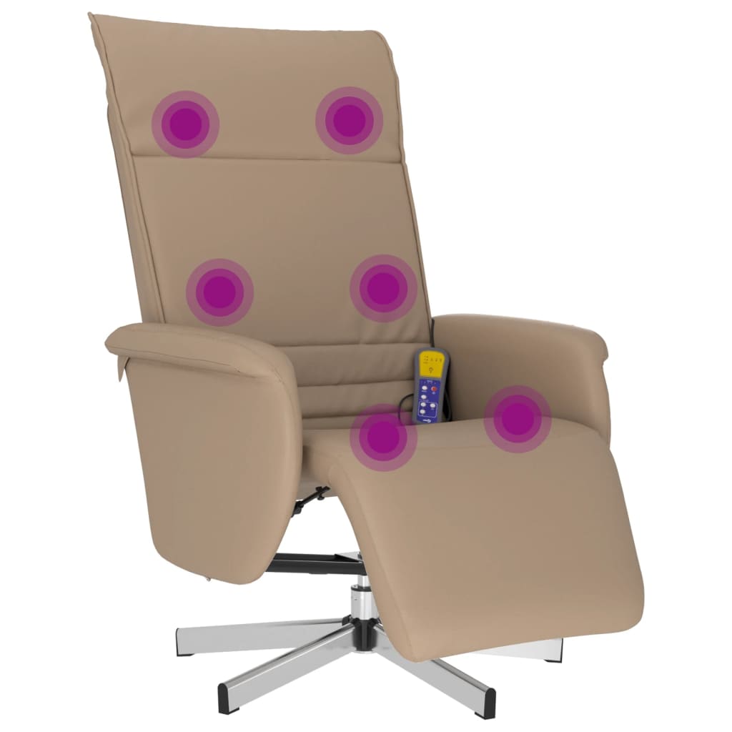 vidaXL masāžas krēsls ar kāju balstu, kapučīno krāsas mākslīgā āda