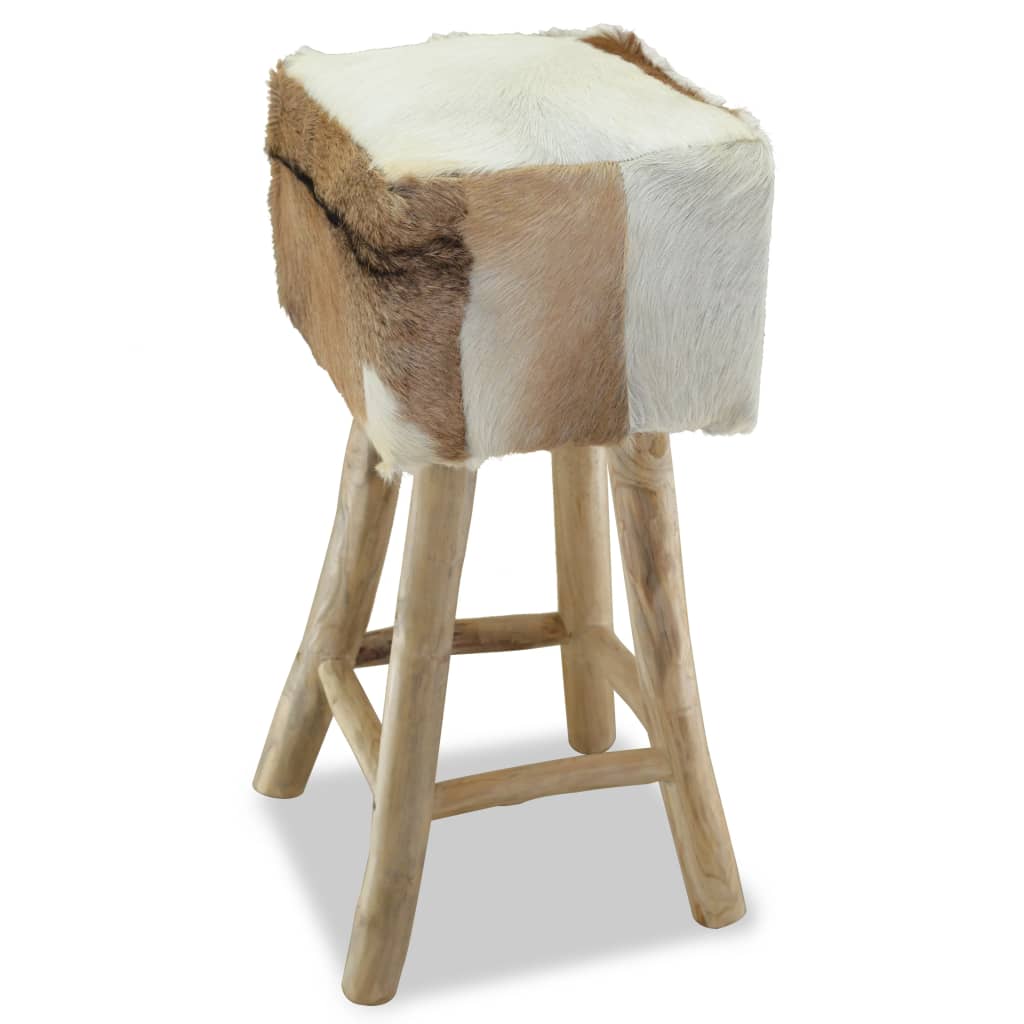 vidaXL bāra krēsls, dabīga āda un masīvs tīkkoks