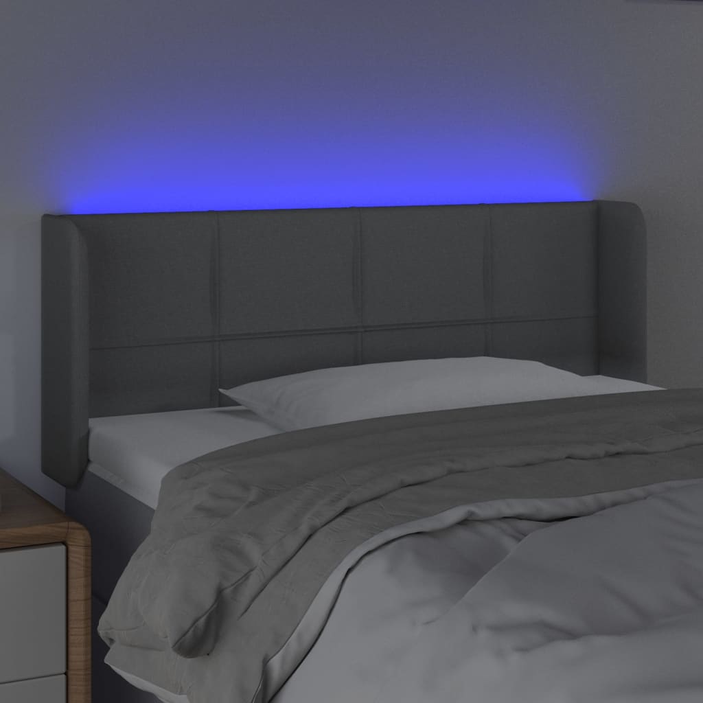 vidaXL gultas galvgalis ar LED, 93x16x78/88 cm, gaiši pelēks audums