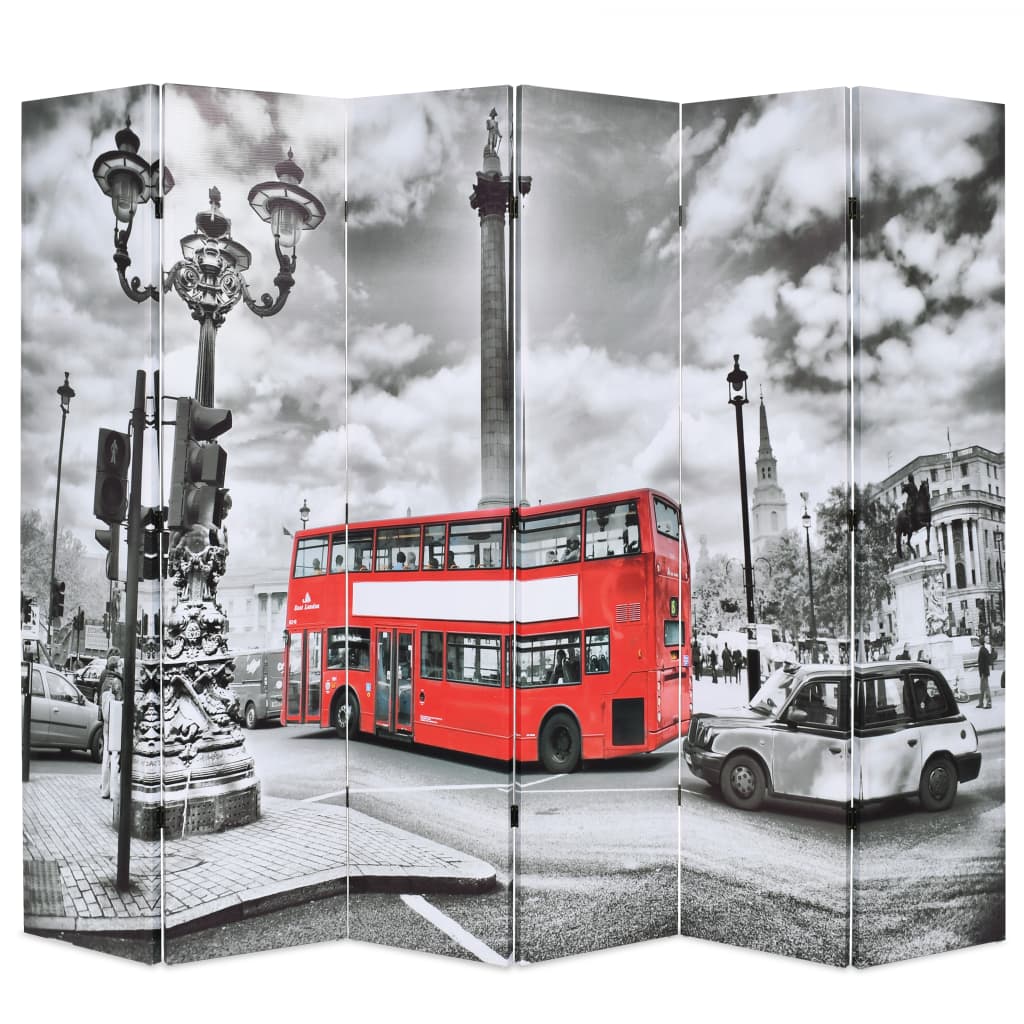 vidaXL istabas aizslietnis, 228x170 cm, saliekams, Londona, melnbalts