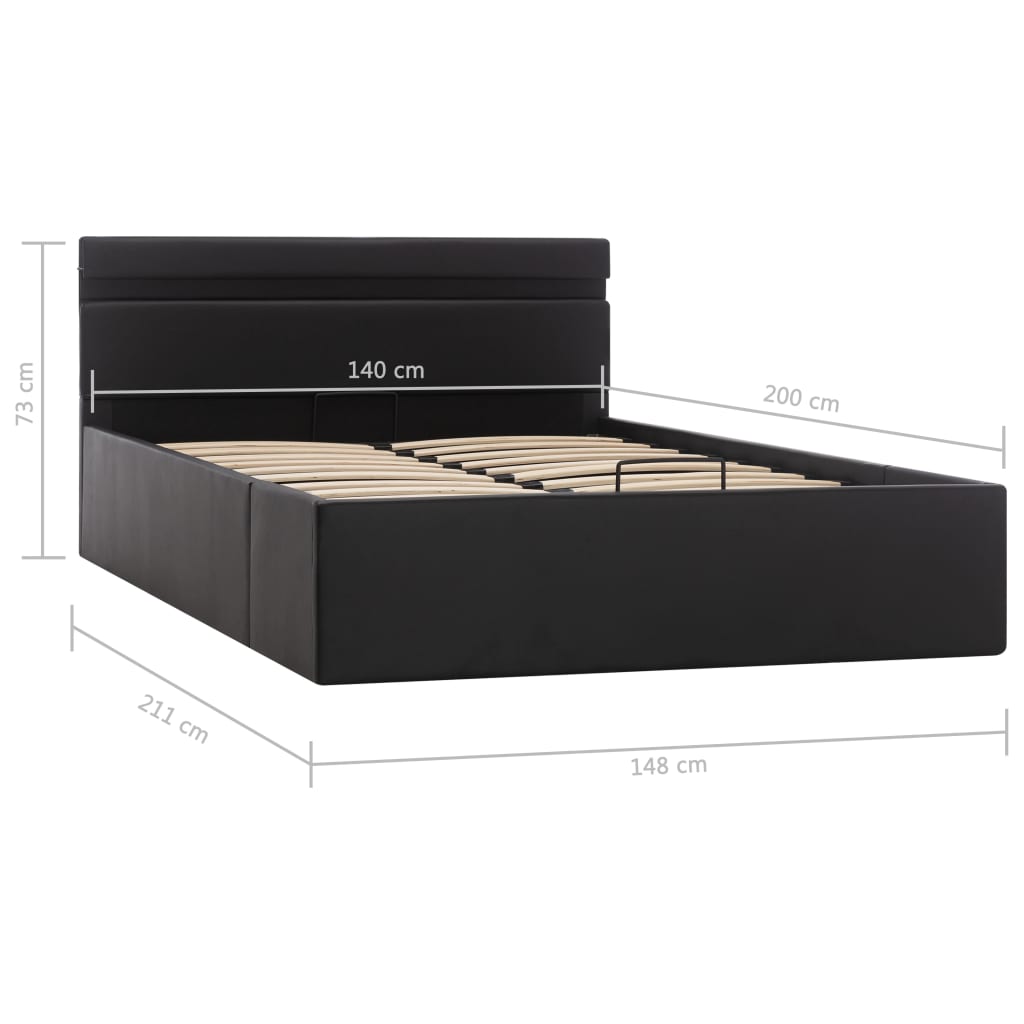 vidaXL gulta ar LED un hidraulikas mehānismu, melna mākslīgā āda