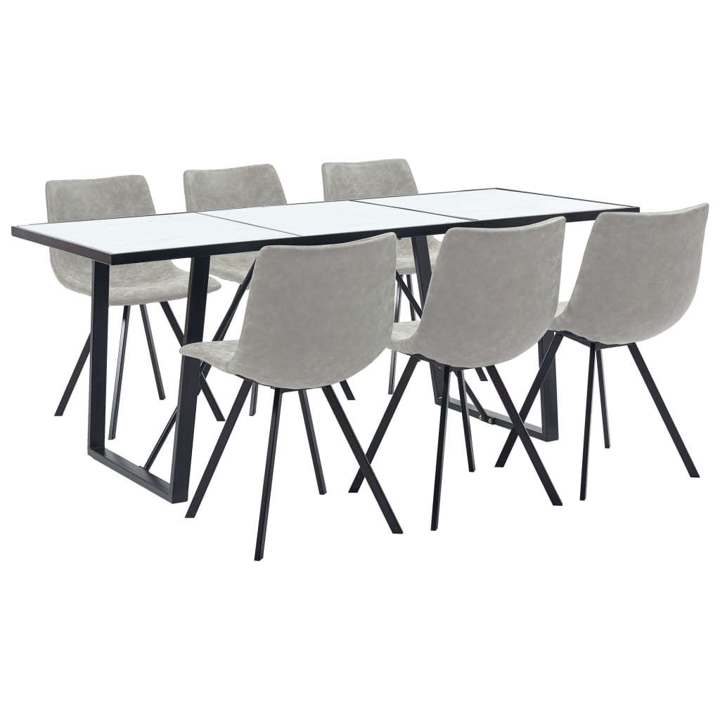 vidaXL virtuves galds un 6 krēsli, gaiši pelēka mākslīgā āda