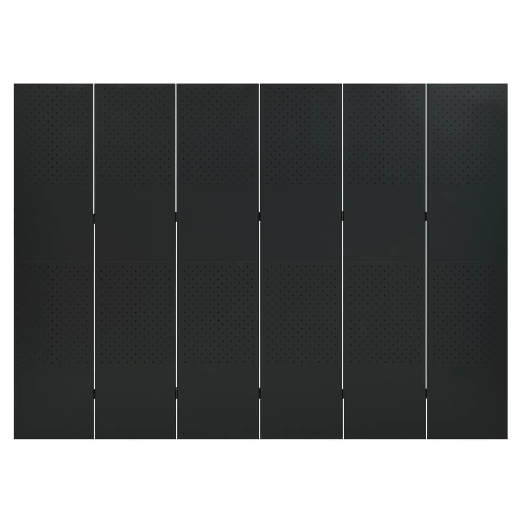 vidaXL 6-paneļu istabas aizslietnis, melns, 240x180 cm, tērauds