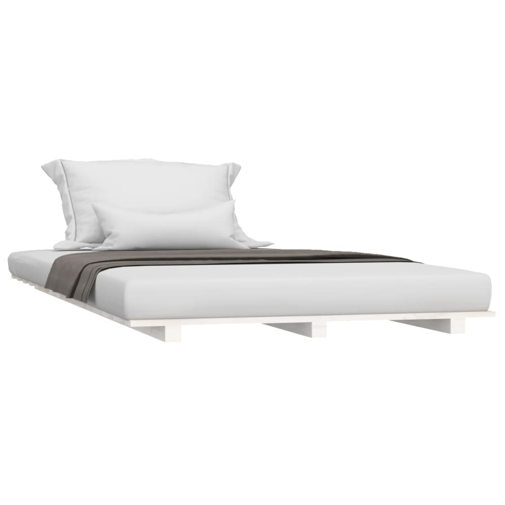 vidaXL gultas rāmis, balts, 90x190 cm, priedes masīvkoks