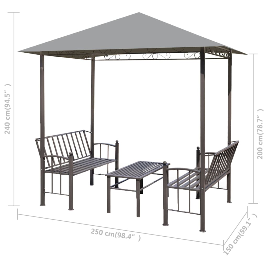 vidaXL dārza nojume ar galdu un soliem, 2,5x1,5x2,4 m, pelēka