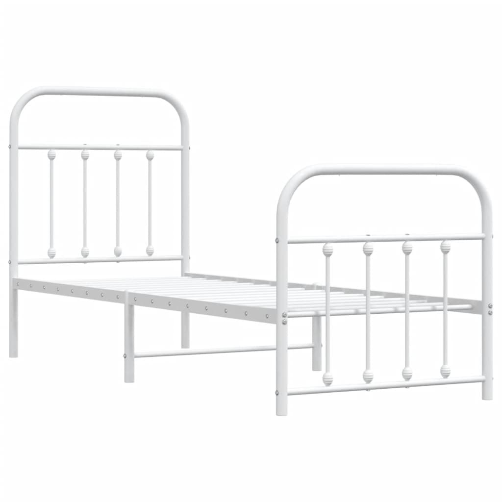 vidaXL gultas rāmis ar galvgali un kājgali, balts metāls, 75x190 cm