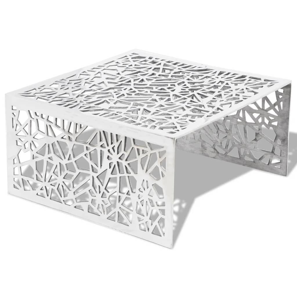vidaXL kafijas galdiņš, ģeometrisks dizains, alumīnijs, sudraba krāsa
