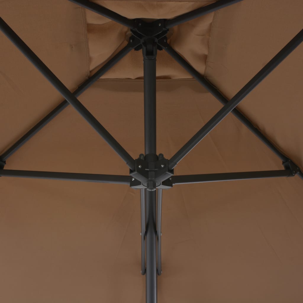 vidaXL dārza saulessargs ar tērauda kātu, 250x250 cm, pelēkbrūns