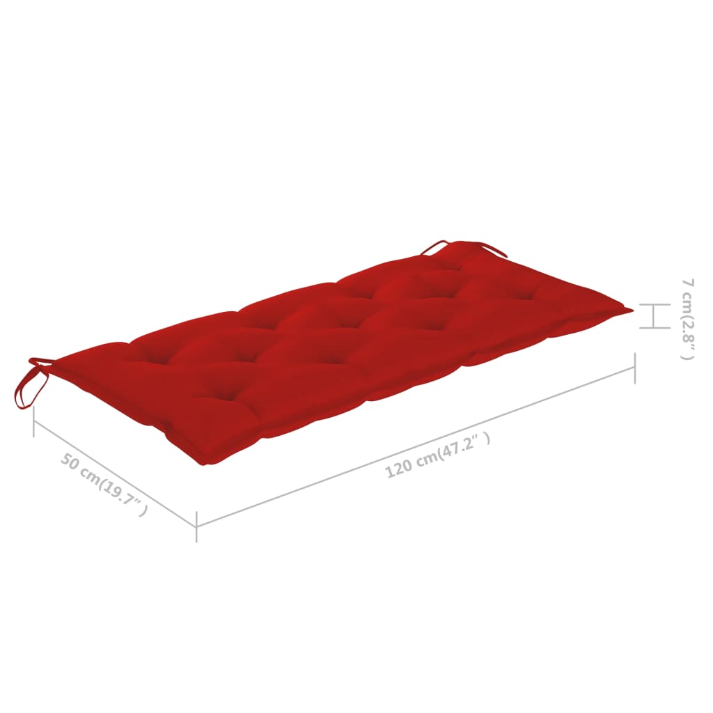 vidaXL dārza sols ar sarkanu matraci, 120 cm, masīvs tīkkoks