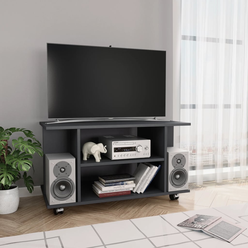 vidaXL TV skapītis uz ritentiņiem, 80x40x40 cm, skaidu plāksne, pelēks