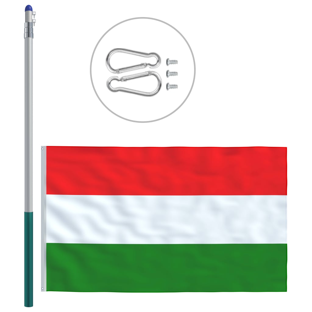 vidaXL Ungārijas karogs un karoga masts, alumīnijs, 6 m