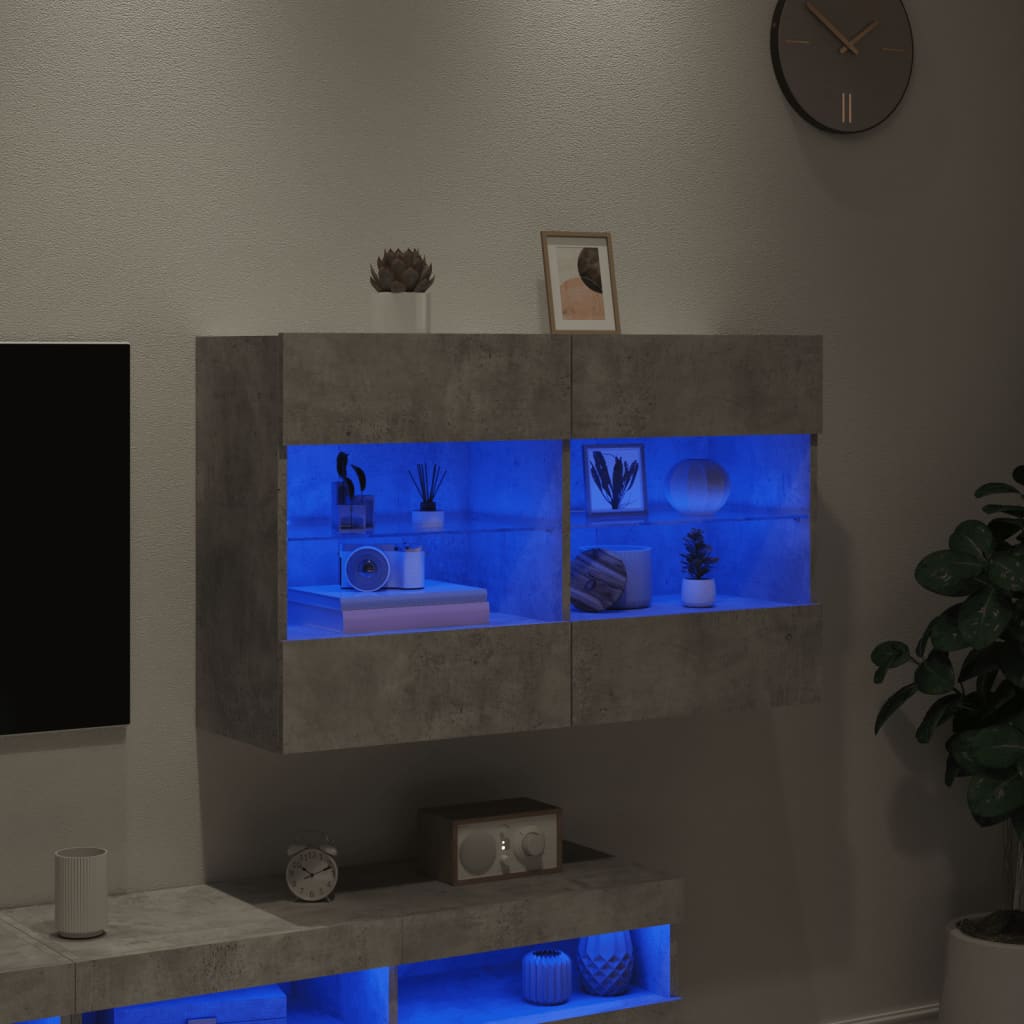 vidaXL TV galdiņi ar LED lampiņām, betona pelēki, 98,5x30x60,5 cm