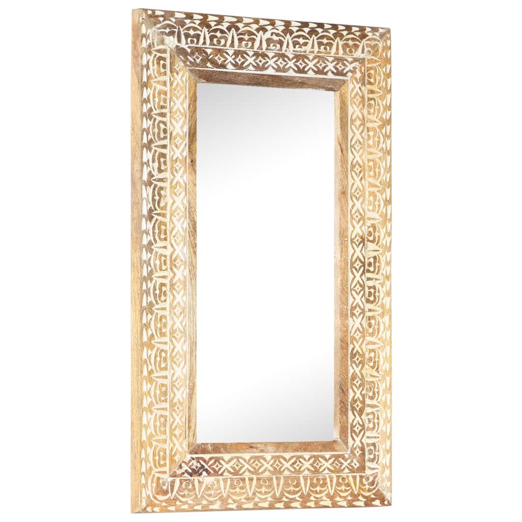 vidaXL spogulis, 80x50x2,6 cm, ar kokgriezumiem, mango masīvkoks