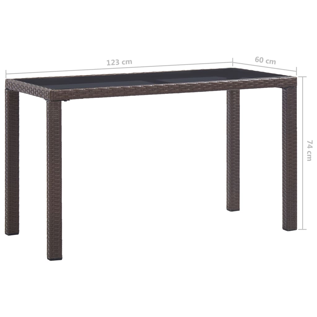 vidaXL dārza galds, brūns, 123x60x74 cm, PE rotangpalma