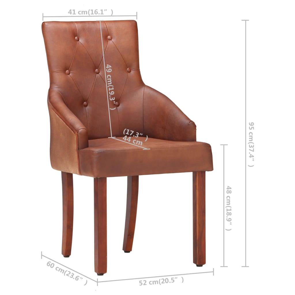 vidaXL virtuves krēsli, 2 gab., brūna dabīgā kazas āda