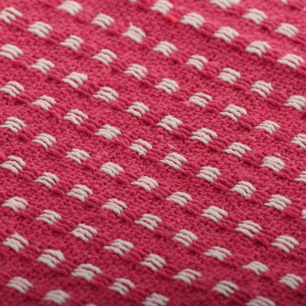 vidaXL pleds, 125x150 cm, kokvilna, rozā ar kvadrātiņiem