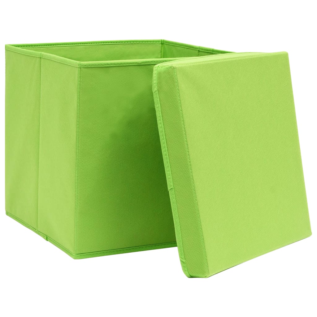 vidaXL uzglabāšanas kastes ar vāku, 10 gab., zaļas, 28x28x28 cm