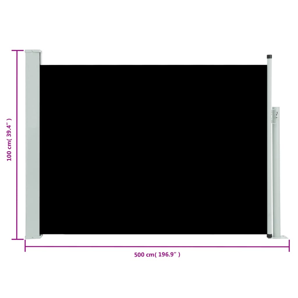 vidaXL izvelkama sānu markīze, melna, 100x500 cm
